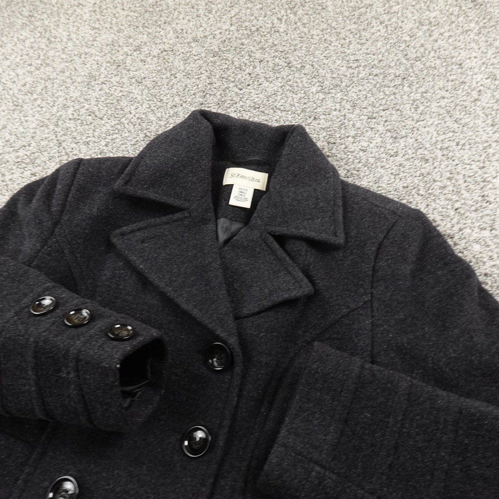 St Johns Bay Jacket Womens PS Gray Wool Cashmere Pea Coat Button Front Parka Top
